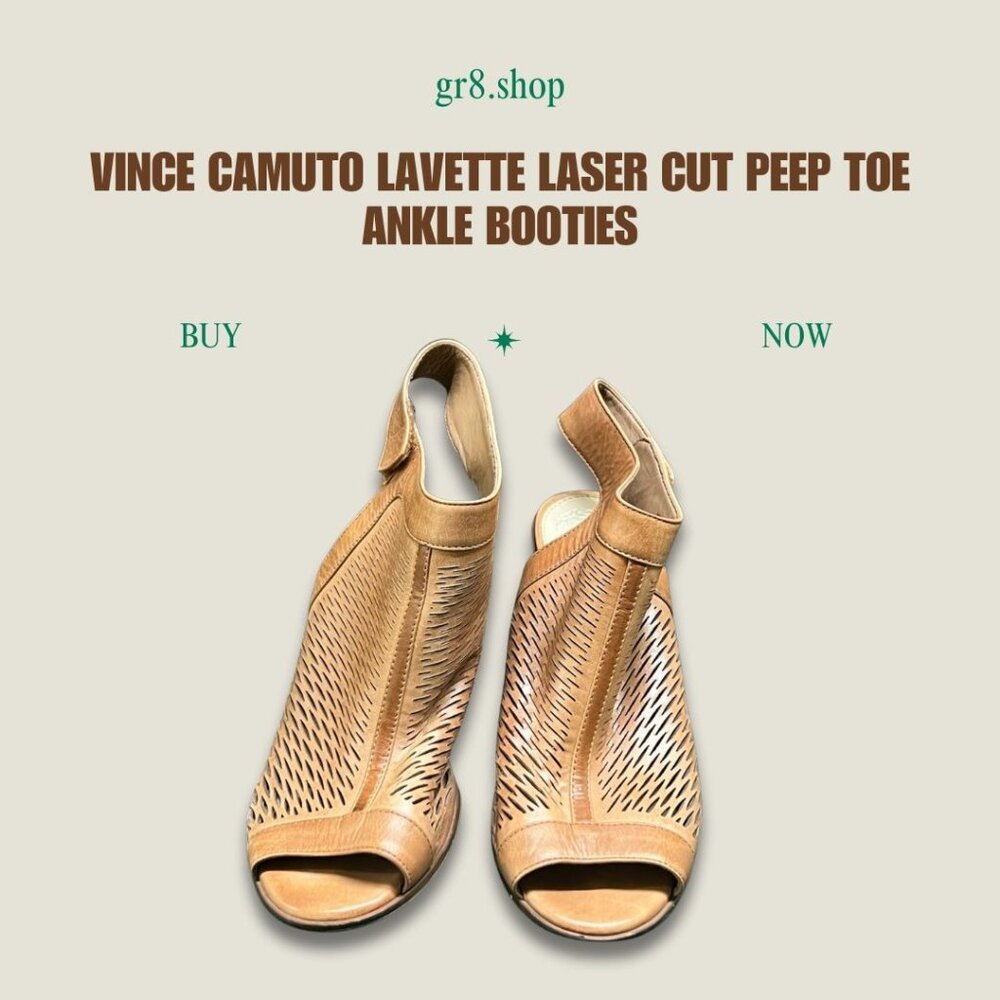 Vince Camuto Lavette Women Size 7 Laser Cut Peep Toe Ankle Booties Tan Leather